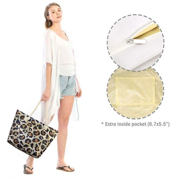Leopard Pattern Print Beach Tote Bag - Picture 3 of 6